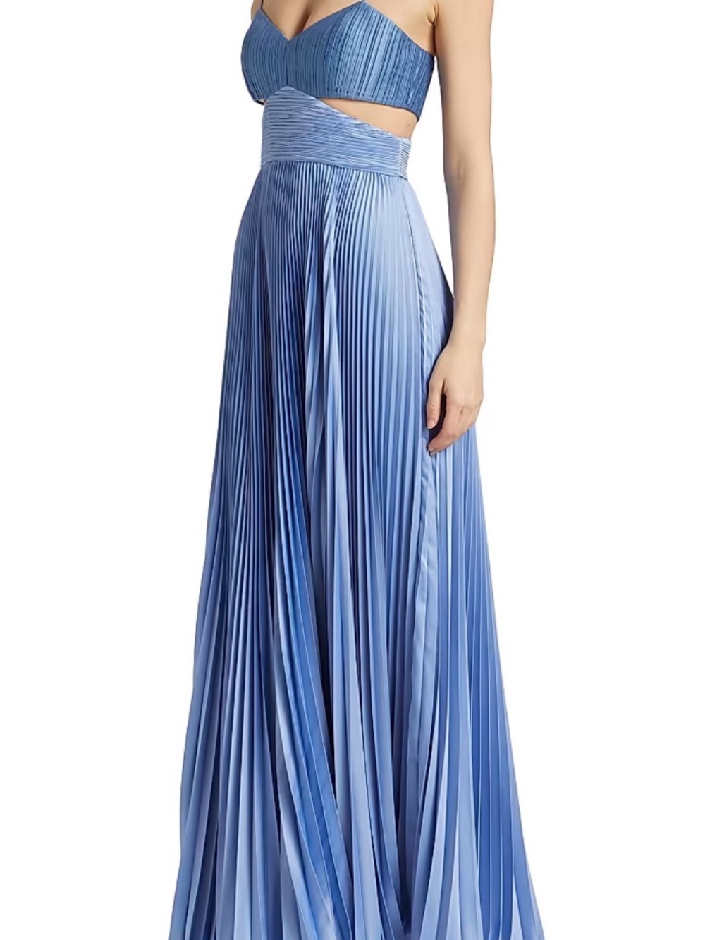 AMUR Elodie Satin Colorblock Pleated gown in Dusk Dragon